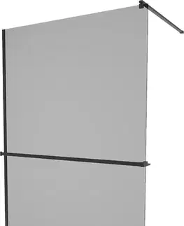Sprchové dvere MEXEN/S - KIOTO Sprchová zástena WALK-IN s poličkou a držiakom uterákov 80 x 200, grafit 8 mm, čierna 800-080-121-70-40