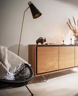 Komody DELIFE Komoda Stonegrace 145 cm akácia prírodná 3 dvierka kamenná dyha podstava v tvare V
