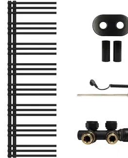Doplnky do kúpeľne CERANO - Koupelnový radiátorový set Burke - kombinované vytápění, termo tyč - asymetrické připojení 50 mm - 600W - černá matná - 1600x500 mm CER-518227