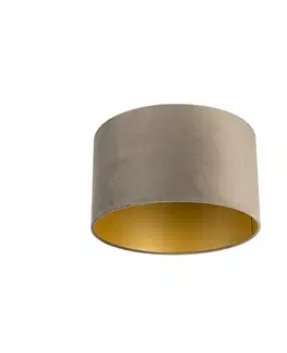 Tienidlo na lampu Zamatový tienidlo taupe 35/35/20 so zlatým vnútrom
