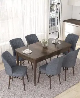 Jedálenské sety Extendable Dining Table & Chairs Set (7 Pieces) Nef - Baroque, Fume