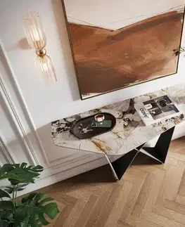 Konzolové stolíky DELIFE Konzolový stolík Edge polygonálny 140×50 cm keramika patagonia leštená Spios kov čierna
