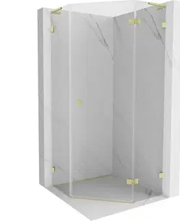Sprchovacie kúty MEXEN/S - Lunar L sprchový kút päťboký krídlový pravá 100x100, transparent, zlato kartáčovaná 831L-100P-100L-55-00-P