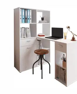 Písacie a pracovné stoly KONDELA Mineson rohový pc stolík s regálom biela