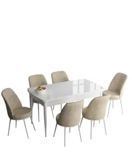 Jedálenské sety Extendable Dining Table & Chairs Set (7 Pieces) Han - White, Cream