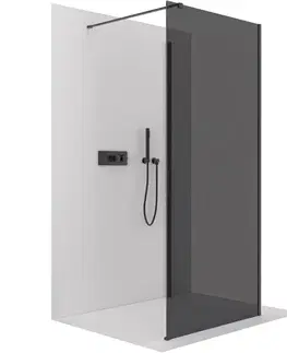 Sprchovacie kúty CERANO - Sprchová zástěna Walk-in Onyx Corner Cube L/P - 8 mm - hranatá vzpěra - černá matná, grafitové sklo - 100x60x200  CER-8050BD77612