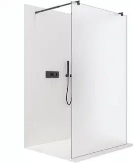 Sprchové dvere CERANO - Sprchová zástena Walk-in Onyx Duo Ľ/P - 8 mm - okrúhla vzpera - čierna matná, mliečne sklo - 100x200 CER-8050BD2217