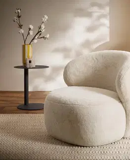 Lounge kreslá DELIFE Lounge kreslo Pulo 80x80 cm plyšový manšester krémovo biela