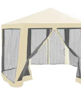 Záhradné altány KONDELA Ringe Typ 2 záhradný altánok 390x390 cm béžová / čierna
