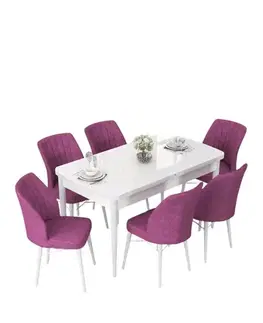 Jedálenské sety Extendable Dining Table & Chairs Set (7 Pieces) Nef - White, Purple