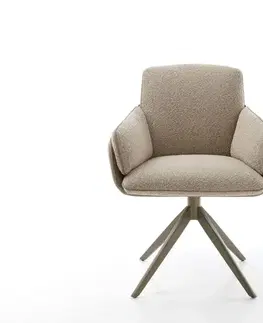Jedálenské stoličky DELIFE Jedálenská stolička Luan-Flex s opierkami zmiešané materiály tmavobéžová krížová podstava široká titánová farba otočná o 360° s hojdacou funkciou