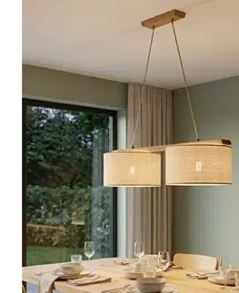 Svietidlá  Závesný luster na lanku AIDA 2xE27/15W/230V, priemer 35 cm, dub/rafia LD-2.98/DĄB RUSTIK/RAFFIA