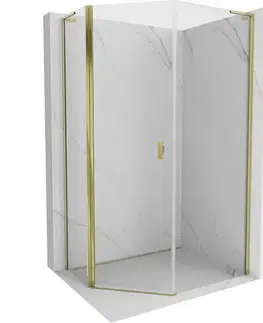 Sprchovacie kúty MEXEN/S - Mist Lsprchovací kút päťboký krídlový asymetrický 90 x 100, transparent, zlato 8A8L-090-100-50-00