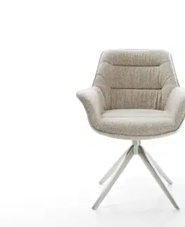 Jedálenské stoličky DELIFE Jedálenská stolička Kaira-Flex tkanina mäkká béžová krížová podstava široká nerezová oceľ 360° otočná hojdacia funkcia