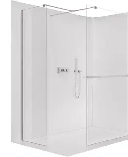 Držadlá k vani CERANO - Sprchová zástěna Walk-in Onyx T L/P - 8 mm - hranatá vzpěra + polička/držák na ručníky - chrom, transparentní sklo - 150x110x200  CER-8050BD4258