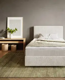 Postele Boxspring DELIFE Boxspring posteľ Dream-Well 120x200 cm bouclé krémovo biela s vreckovou pružinovou matracou a topperom visco