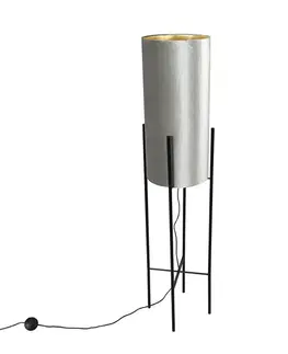 Stojace lampy Moderná stojaca lampa čierna s plyšovým sivým tienidlom - Rich
