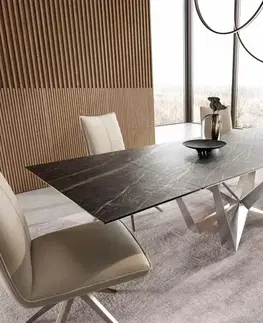 Jedálenské stoly DELIFE Jedálenský stôl Edge 200-300x100 keramika Laminam®Noir Desir hnedá pavúk plochá oceľ nerezová oceľ rozkladací
