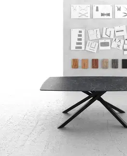 Jedálenské stoly DELIFE Jedálenský stôl Edge oválny tvar 200x100 cm Laminam® keramika Nero Greco antracitová stredová podstava krížová čierna