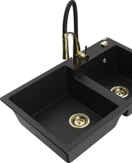 Kuchynské drezy MEXEN/S MEXEN/S - Tomas granitový drez 2-bowl vrátane batérie Aster, čierna 6516-77-73450-57-G