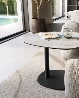 Odkládací stolky DELIFE Konferenčný stolík Edge zaoblený 60×60 cm keramika onyx perla Eleny kov čierna