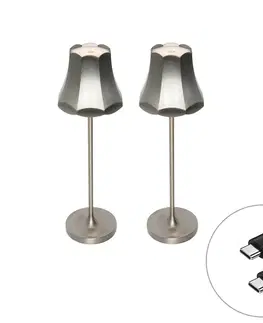 Lampy Sada 2 retro stolových lámp Gunmetal nabíjateľných IP44 - Granny