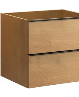 Kúpeľňový nábytok CERANO - Kúpeľňová skrinka pod umývadlo s úchytkou Velora - dub medový, čierna úchytka - 69x53x46,5 CER-665080
