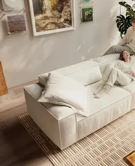 Pohovky DELIFE Veľká pohovka Freestyle 280x110 cm bouclé mäkká béžová lemovanie