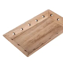 Podnosy a tácky Drevený podnos Hviezdičky 33 x 19 x 3,5 cm, hnedá