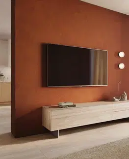 Televízne stolíky DELIFE TV stolík Cuor 220 cm keramika Laminam® Travertino Bianco krémovo biela 1 výklopné dvierka 2 zásuvky podstava závesná nerezová oceľ