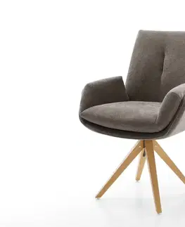 Jedálenské stoličky DELIFE Jedálenská stolička Clea-Flex texturovaná látka mäkká taupe drevená podstava hranatá prírodná 180° otočná