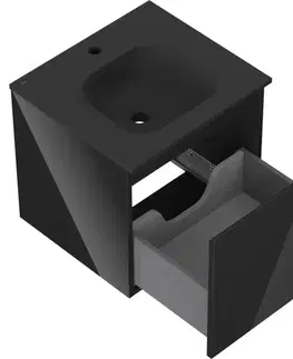 Kúpeľňový nábytok MEXEN/S - Orio kúpeľňová skrinka 50 cm s umývadlom Vela, 1 šuplík, čierna lesk/čierna mat 91A10-05047-1-BF70-W23M71