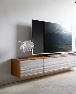 Televízne stolíky DELIFE TV stolík Kleo 200 cm akácia prírodná 4 dvierka závesný