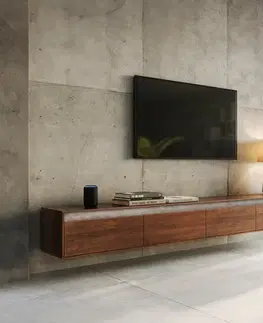 Televízne stolíky DELIFE TV stolík Stonegrace 240 cm akácia hnedá bridlica 4 dvierka závesný