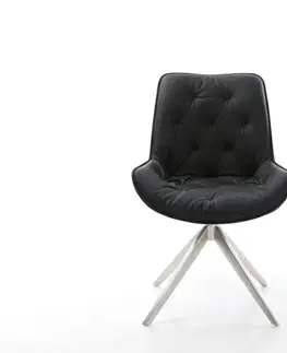 Jedálenské stoličky DELIFE Otočná jedálenská stolička Taimi-Flex pravá koža čierna krížová podstava široká nerezová oceľ 360° otočná hojdacia funkcia