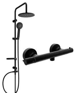 Sprchy a sprchové panely MEXEN/S - Carl sprchový stĺp vrátane sprchovej termostatickej batérie Slim, čierna 77105240-70