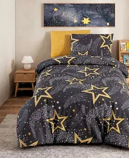 Obliečky Obliečky bavlnené Star čierna 200x140cm+90x70cm TiaHome