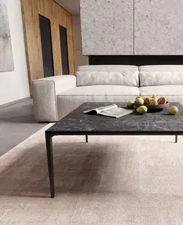 Konferenčné stolíky DELIFE Konferenčný stolík Levente 85x85 cm keramika Laminam® Nero Greco antracitová kovová podstava čierna