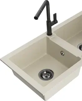 Kuchynské drezy MEXEN/S MEXEN/S - Mario granitový drez 2-bowl vrátane batérie Flora, béžová 6504-69-670401-70-B