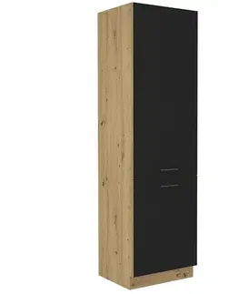 Kuchynské dolné skrinky KONDELA Monro 60 DK-210 2F kuchynská skrinka na vstavanú chladničku čierna / dub artisan