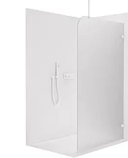 Sprchové dvere CERANO - Sprchová zástena Walk-in Orbis Top Round - Pravá - 8 mm - guľatá vzpera - biela matná, mliečne sklo - 150x200 CER-999959