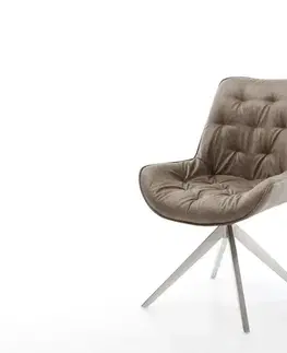 Jedálenské stoličky DELIFE Otočná jedálenská stolička Taimi-Flex mikrovlákno taupe vintage krížová podstava široká nerezová oceľ 360° otočná s hojdacou funkciou