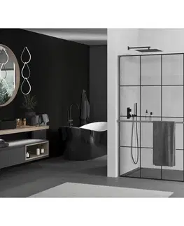 Sprchové dvere MEXEN/S - Kioto+ L Sprchová zástena WALK-IN s poličkou a držiakom uterákov 110 x 200, čierny vzor, grafit kartáčovaná 800-110-123-66-77