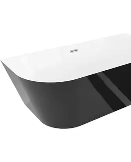 Vane MEXEN/S - Oval Slim voľne stojaca vaňa nástenná 170 x 80, biela/čierna, sifón a prepad chróm 52661708075-01