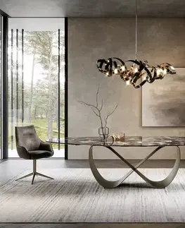 Jedálenské stoly DELIFE Jedálenský stôl Edge oválny 280x130 cm keramika Iris FMG Agatablack Infinity kov efektfinish titánová