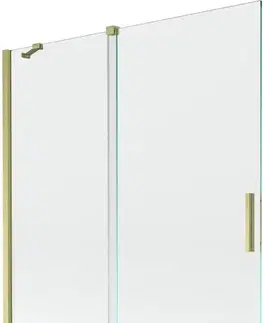 Sprchové dvere MEXEN/S - Velar Dvojkrídlová posuvná vaňová zástena 140 x 150, transparent, zlatá kartáčovaná 896-140-000-01-55