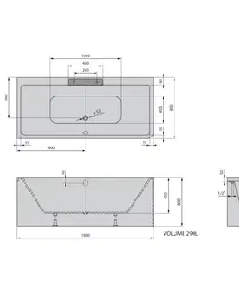Vane POLYSAN - CASCATA L MONOLITH obdĺžniková vaňa 180x80x60cm, kaskáda nerez 73836ML.100