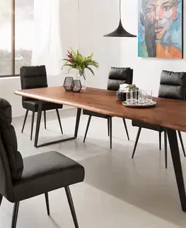 Jedálenské stoly DELIFE Jedálenský stôl Edge 300x100 XL akácia hnedá kov šikmý Live-Edge