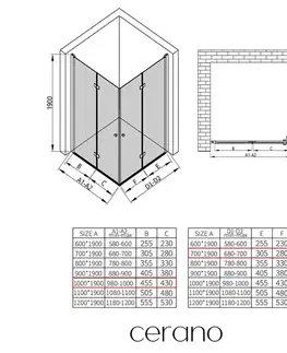 Sprchovacie kúty CERANO - Sprchovací kút Volpe Duo Ľ/P - 6 mm - čierna matná, transparentné sklo - 100x70x190 - zalamovacie CER-480163
