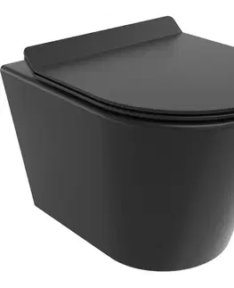 Záchody MEXEN/S - Rico Závesná WC misa Rimless Tornado vrátane sedátka s slow slim, duroplast, čierna mat 30720185T